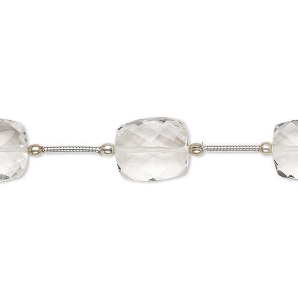 Bead, quartz crystal (natural), 12x10mm-14x10mm hand-cut faceted rectangle, B grade, Mohs hardness 7. Sold per pkg of 5 beads. image number 0
