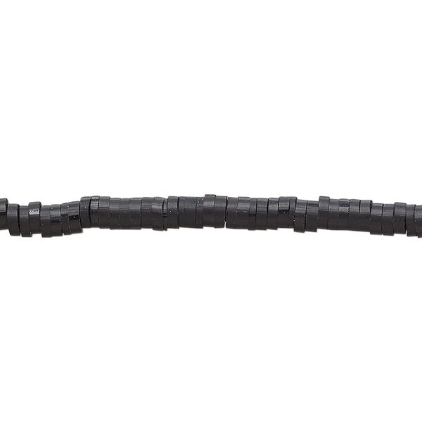 Bead, polymer clay, opaque black, 3x1mm heishi. Sold per pkg of (2) 16-inch strands. image number 0