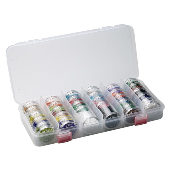 Seed bead starter set, clear plastic case with multicolored beads, 10-3/4 x 5 x 1-3/4 inch rectangle with 28 stackable jars, filled. Sold individually. image number 0