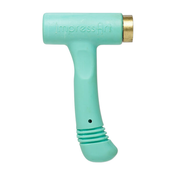 Stamping hammer, ImpressArt® Ergo-Angle™, plastic and brass, aqua green, 6 inches with 1-1/8 inch removable head. Sold individually. image number 0