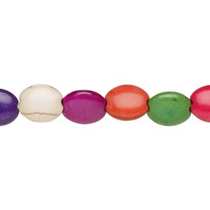 Bead, "howlite" (resin) (imitation), multicolored, 10x8mm-10x9mm puffed oval. Sold per 15-inch strand.