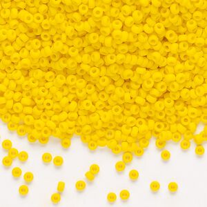 Seed bead, Miyuki, glass, pkg/250g, #11 rocaille, opaque matte canary, (RR-404DF).