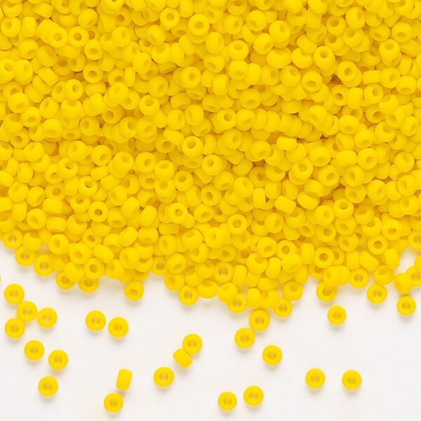 Seed bead, Miyuki, glass, pkg/250g, #11 rocaille, opaque matte canary, (RR-404DF). image number 0