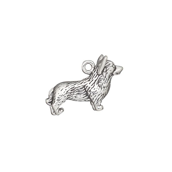 Charm, antiqued sterling silver, 21x14mm 3D Corgi. Sold individually. image number 0