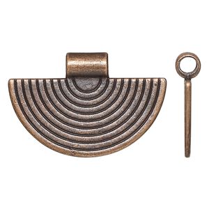 Pendant, slide, antique copper-finished "pewter", 34.5x23mm double-sided fan with line design, 3.5mm inside diameter. Sold per pkg of 4.
