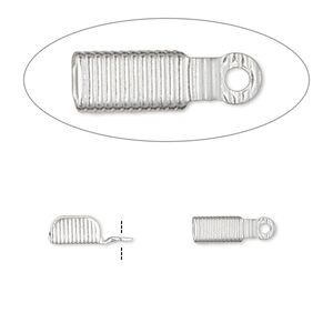 Cord end, fold-over, silver-plated brass, 11x3.5mm corrugated rectangle, 3mm inside diameter. Sold per pkg of 100.