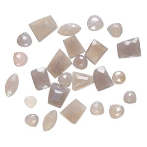 Grey chalcedony 1pkg1, hand-cut top-drilled / center-drilled faceted mixed shapes bead 1 oz mix 5x3mm-15x15mm