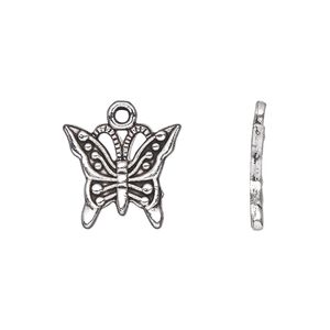 Charm, antique silver-plated "pewter" (zinc-based alloy), 16x13mm single-sided butterfly. Sold per pkg of 20.