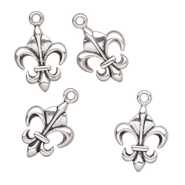 Charm, antique silver-finished "pewter" (zinc-based alloy), 16x13mm fleur-de-lis. Sold per pkg of 4. image number 0