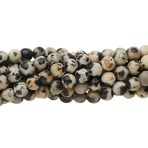 Bead, Dalmatian jasper (natural), 4mm round, C grade, Mohs hardness 6-1/2 to 7. Sold per pkg of (10) 15-1/2" to 16" strands. image number 0