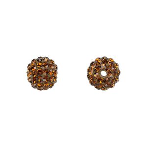Bead, glass rhinestone / epoxy / resin, brown, 10mm round. Sold individually.