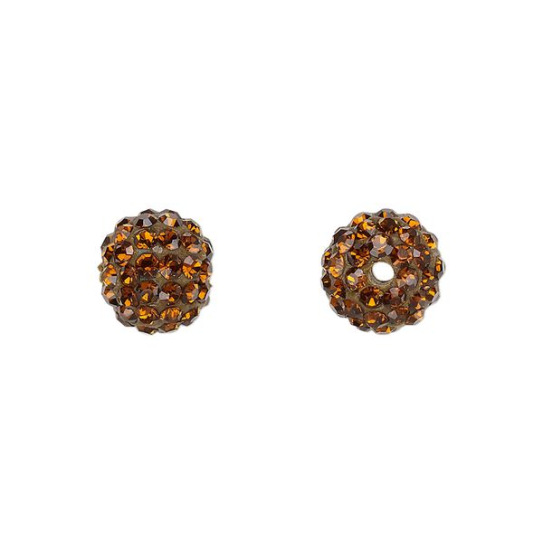 Bead, glass rhinestone / epoxy / resin, brown, 10mm round. Sold individually. image number 0