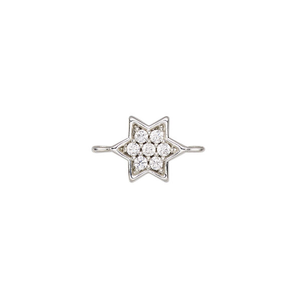 Link, sterling silver and cubic zirconia, clear, 11x10mm double-sided star, Sold Individually. image number 0
