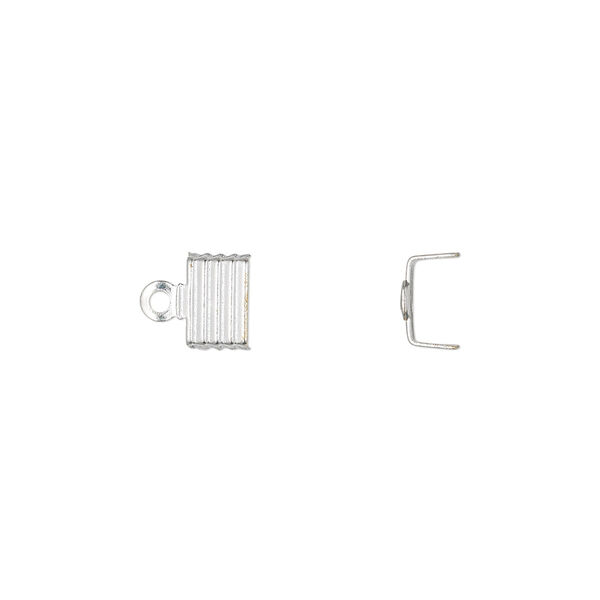 Cord end, fold-over, silver-plated brass, 6.5x4.5mm corrugated U-shape, 6mm inside diameter. Sold per pkg of 500. image number 0