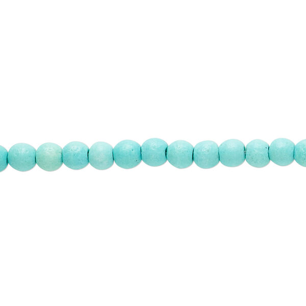 Bead, "turquoise" (resin) (imitation), light teal green, 4mm round. Sold per 15-inch strand. image number 0