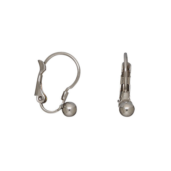 Earring, stainless steel, 16mm leverback with 4mm ball. Sold per pkg of 2 pairs. image number 0