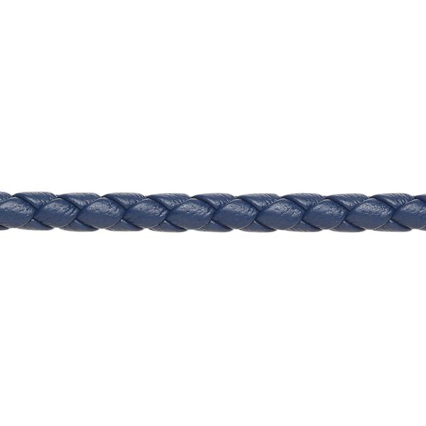Bolo cord, leatherette, matte navy blue, 4mm braided round. Sold per 5-yard section. image number 0