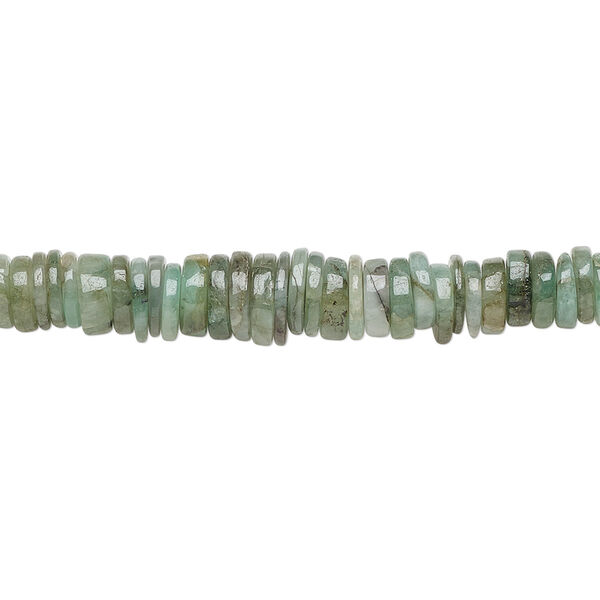 Bead, emerald (oiled), 4x1mm-6x2mm hand-cut rondelle, C- grade, Mohs hardness 7-1/2 to 8. Sold per 8-inch strand, approximately 100-150 beads. image number 0