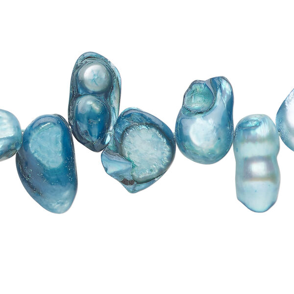 Pearl 1pkg1 freshwater, top-drilled baroque, 15 inch light teal blue 7x6mm-21x19mm cultured image number 0