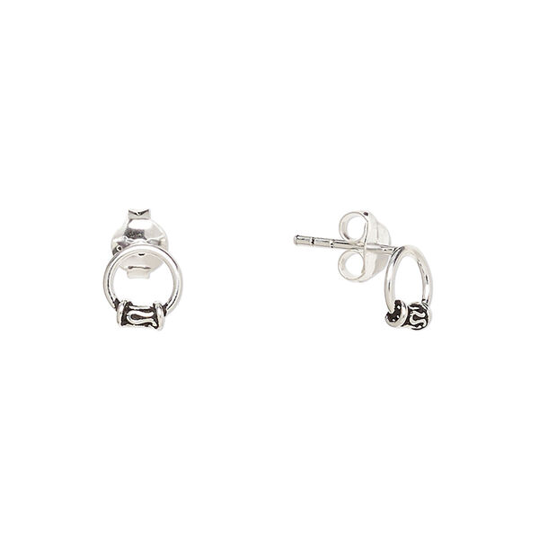 Earstud, Create Compliments®, antiqued sterling silver, 7x6.5mm open round with swirl design. Sold per pair. image number 0