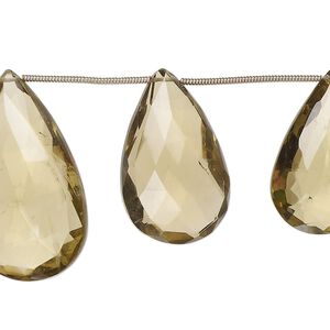 Golden quartz 1pkg9, hand-cut top-drilled faceted puffed teardrop bead 20x15mm-35x21mm