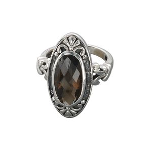 Ring, sterling silver and smoky quartz (heated / irradiated), 25x13mm marquise, 16x10mm faceted oval, size 7. Sold individually.