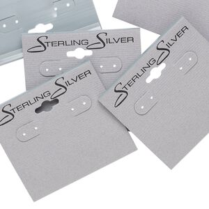 Earring card, flocked plastic, grey and black, 2-1/2 x 2-1/4 inch rectangle with "STERLING SILVER." Sold per pkg of 50.