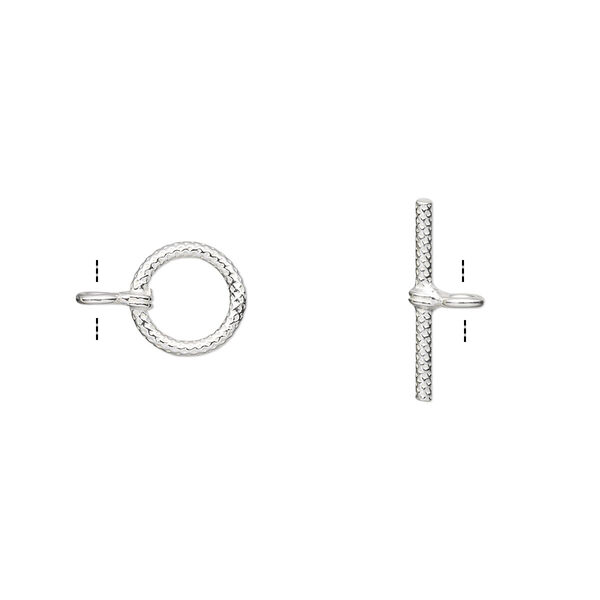 Clasp, toggle, sterling silver, 8.5mm ribbed round. Sold per pkg of 2. image number 0