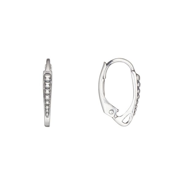 Ear wire leverback 1pkg2 sterling silver, 16.5mm / beaded design / closed loop, 18 gauge antiqued 1 pair image number 0