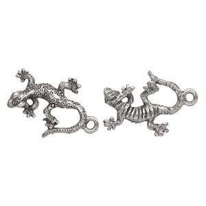 Charm, pewter (tin-based alloy), pkg/1, antiqued, 18x15mm double-sided lizard with scales.