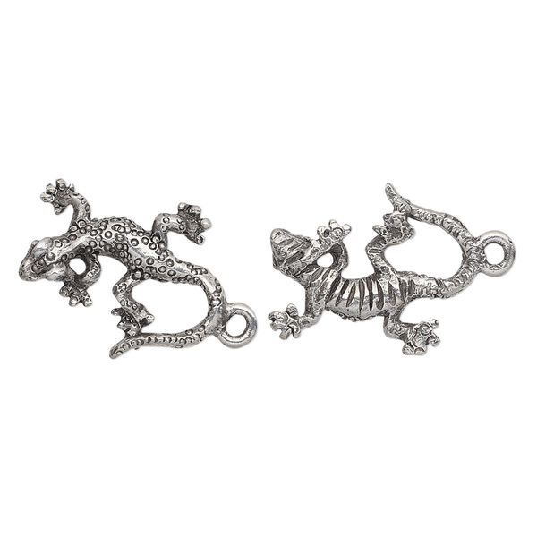 Charm, pewter (tin-based alloy), pkg/1, antiqued, 18x15mm double-sided lizard with scales. image number 0