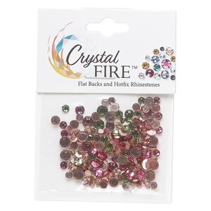 Flat back mix 1pkg144 rose / light rose / peridot, Crystal FIRE&reg;, 3.0-4.8mm hotfix round SS12 / SS16 / SS20