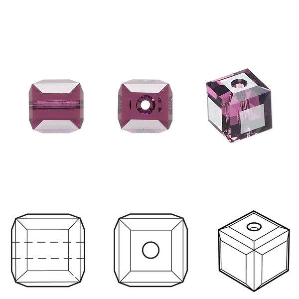 Bead 96pk amethyst, Swarovski® 8mm cube 5601 image number 0