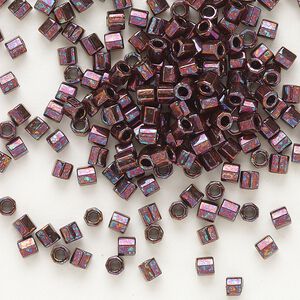 Seed bead, Delica®, glass, pkg/250g, #8 cut, opaque metallic dark raspberry (DBLC-0012).