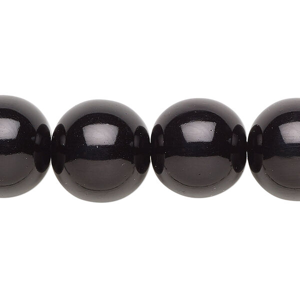 Bead, crystal pearl, black, 16mm round. Sold per 15-1/2" to 16" strand, approximately 25 beads. image number 0