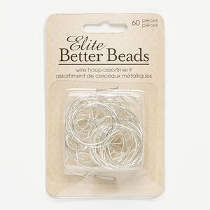 Beading hoop mix, silver-finished "pewter" (zinc-based alloy), 20-32mm round. Sold per pkg of 60.