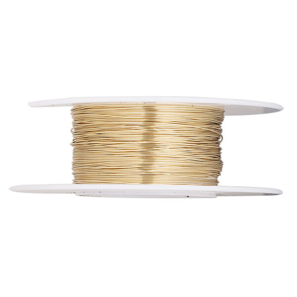 Wire, 12Kt gold-filled, half-hard, round, 28 gauge. Sold per 1/4 ounce spool. image number 0