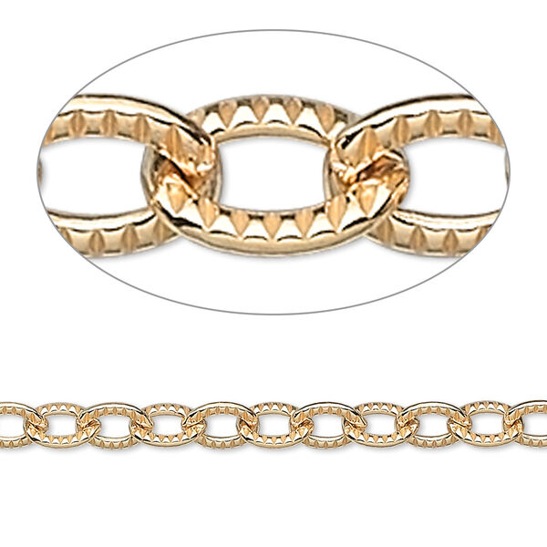 Chain, 14Kt gold-filled, 6.5x5mm textured flat cable. Sold per pkg of 5 feet. image number 0