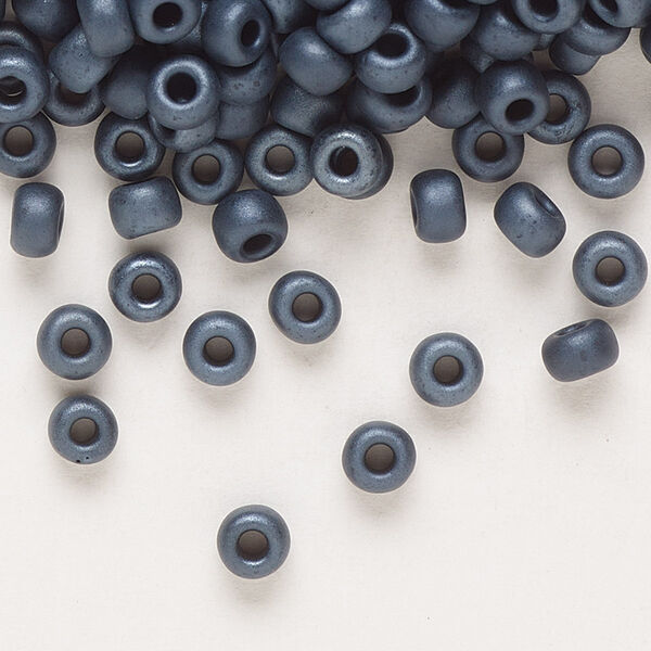 Seed bead, Miyuki, glass, pkg/25g, #6 rocaille, opaque matte gunmetal, (RR-2001). image number 0