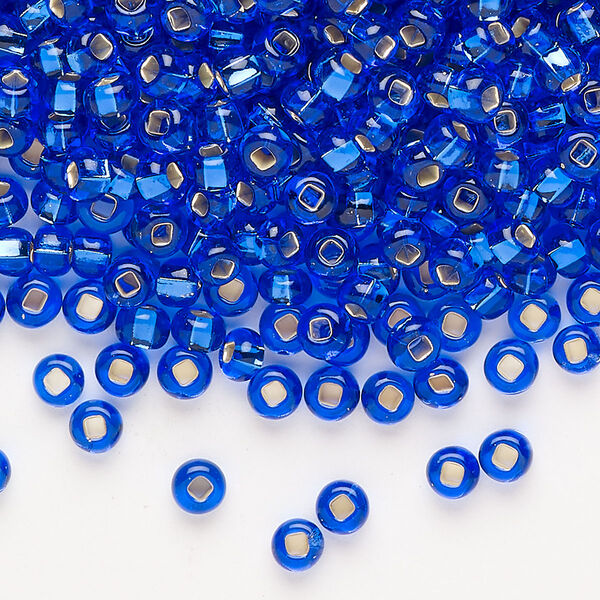 Glass 1pkg1, square hole round seed bead translucent silver-lined royal blue #6 100g image number 0