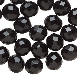 Bead 1pkg600, Czech fire-polished glass, jet, 10mm faceted round. 1/2 mass.