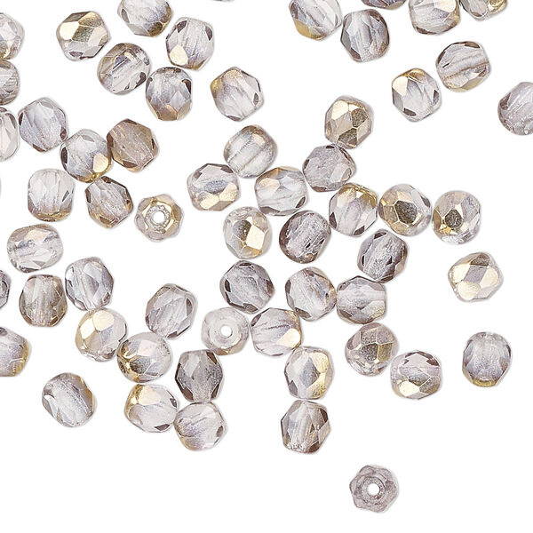 Bead, Czech fire-polished glass, clear and metallic 24Kt gold, 4mm faceted round. Sold per 15-1/2" to 16" strand. image number 0