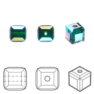 Bead 1pkg6 majestic green shimmer, Crystal Passions®, 8mm cube 5601