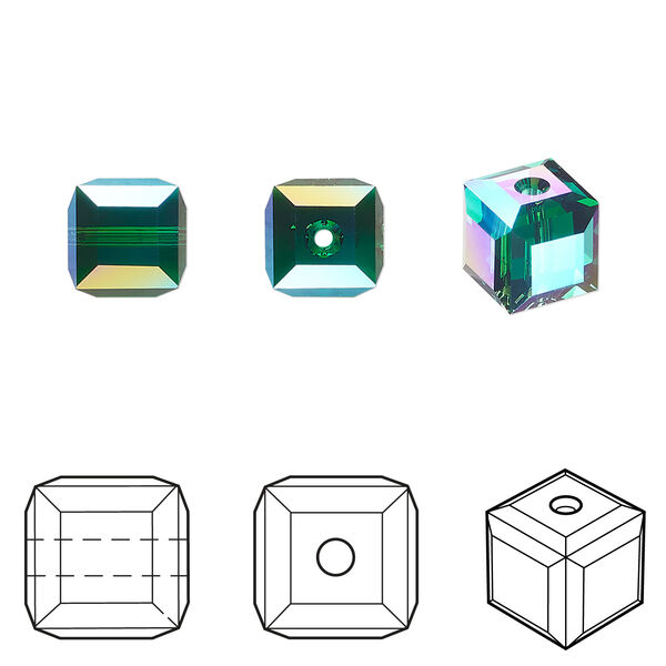 Bead 1pkg6 majestic green shimmer, Crystal Passions®, 8mm cube 5601 image number 0