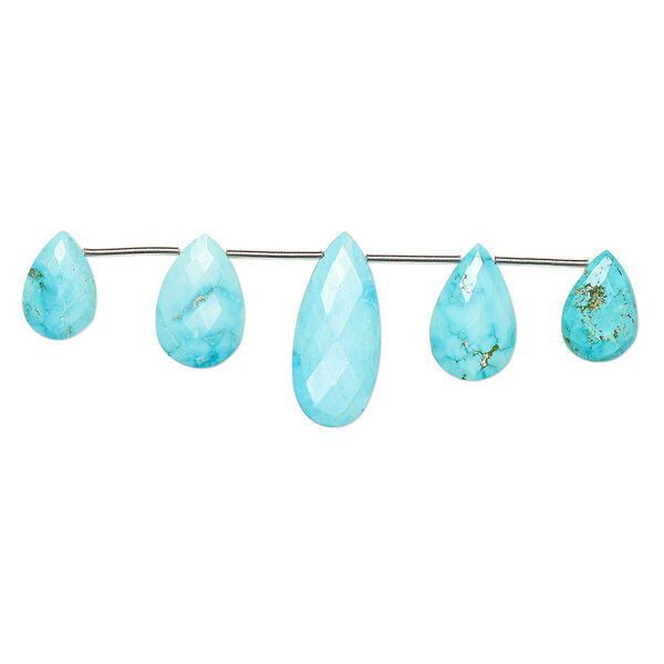 Imperial crown turquoise 1pkg5, hand-cut top-drilled faceted puffed teardrop bead natural B- grade, 16x11mm-22x14mm / 22x13mm-29x16mm image number 0