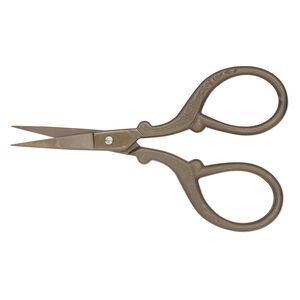 Scissors, antique brass-plated stainless steel, 3-1/2 x 1-3/4 inches. Sold individually.