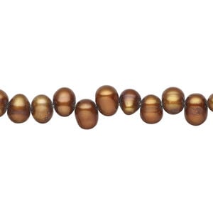 Freshwater pearl 1pkg1, top-drilled rice, 14 inch dark copper 5x5mm-7x5mm cultured
