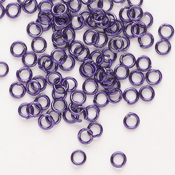Jump ring, anodized steel, pkg/80, 4mm open round, 2.6mm inside diameter, purple, 22 gauge. image number 0