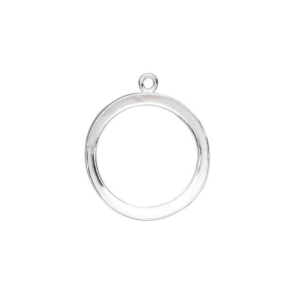 Drop, fine silver, 19mm round with 18mm round bezel setting. Sold per pkg of 2. image number 0