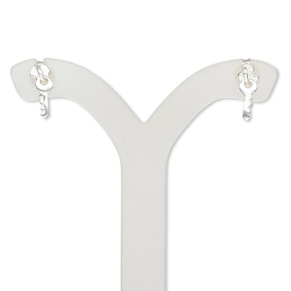 Earring, sterling silver, 10x4mm with key and post. Sold per pair. image number 0